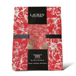 Ralph Lauren Tablecloth 60x104 Red Christmas Festive Rectangle Poinsettia Cotton